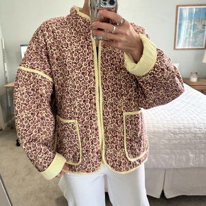 Free People Floral Quilted Jacket - Burgundy and Yellow
